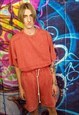WASHED OUT SPORTS SET BLEACHED SHORTS Y2K SLOGAN TEE RED