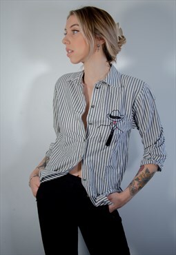 Grey and White Striped Blouse 