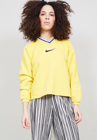 VINTAGE 90'S CROPPED YELLOW NIKE V-NECK SWEATER