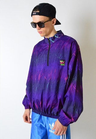 80S PURPLE NEON LIGHTWEIGHT WINDBREAKER 1/4 ZIPPER JACKET