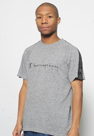 VINTAGE CHAMPION TAPE LOGO SPELLOUT T-SHIRT GREY