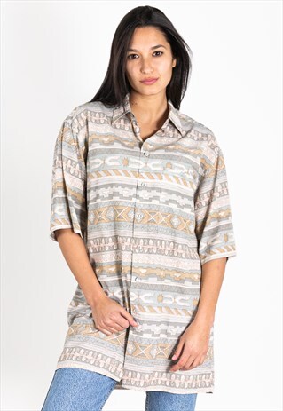 VINTAGE 80S CRAZY PATTERN FESTIVAL SHORT SLEEVE SHIRT /S2067