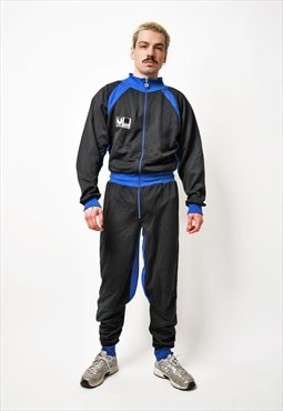 90s vintage one piece tracksuit mens black blue 80s