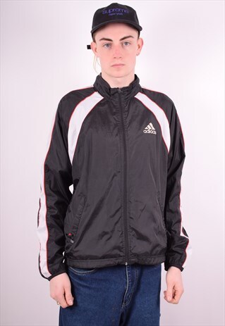 ADIDAS MENS VINTAGE TRACKSUIT TOP JACKET MEDIUM BLACK 90'S