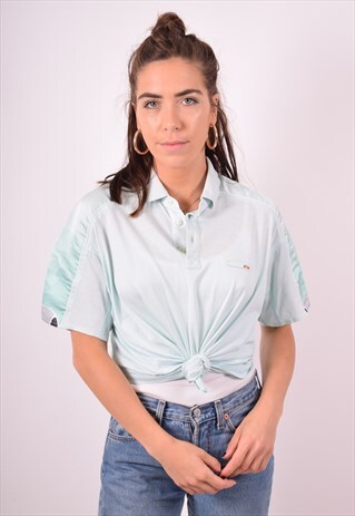 ELLESSE WOMENS VINTAGE POLO SHIRT MEDIUM TURQUOISE 90S