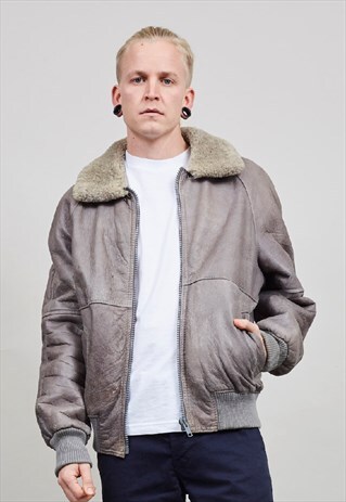 80'S VINTAGE SAGE GREEN PREMIUM SHEARLING BOMBER JACKET