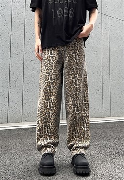 Bleached leopard jeans animal denim trouser cheetah pants