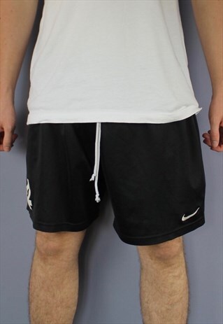VINTAGE NIKE SHORTS IN BLACK WITH EMBROIDERED LOGO AND DRAWS