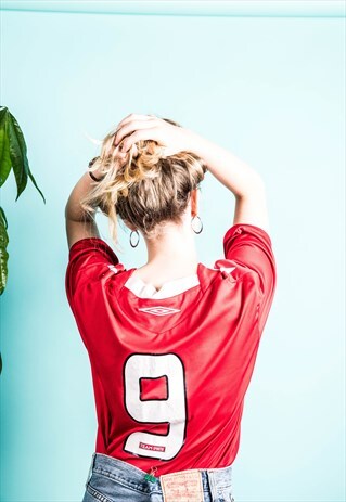 VINTAGE 1990S RED UMBRO FOOTBALL SHIRT