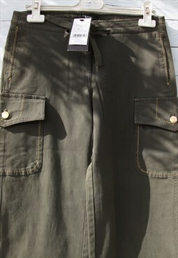 Khaki olive green cotton stretch mid rise cargo pants