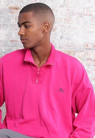 VINTAGE PUMA 1/4 ZIP LOGO SWEATSHIRT PINK