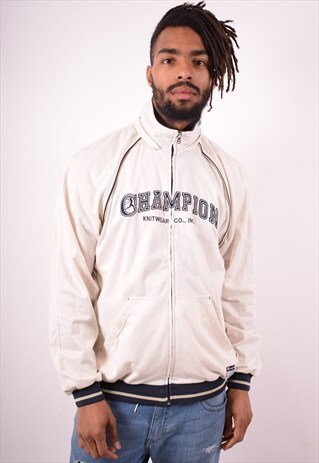 CHAMPION MENS VINTAGE TRACKSUIT TOP JACKET XL WHITE 90S