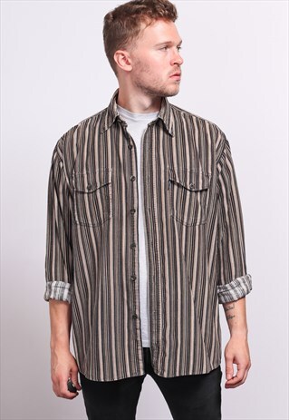VINTAGE CORDUROY CORD STRIPED SHIRT