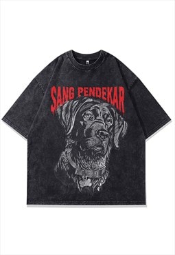 Dog print t-shirt puppy tee grunge top in vintage grey