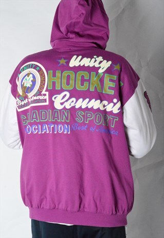 VINTAGE 80S PURPLE HOCKEY HOODED JACKET