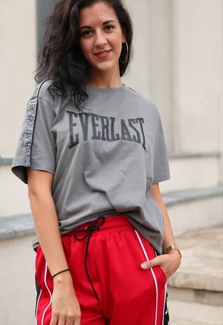 VINTAGE 90'S EVERLAST SPELLOUT T-SHIRT GREY LOGO