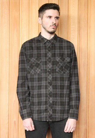 VINTAGE DARK GREY CHECKED FLANNEL SHIRT