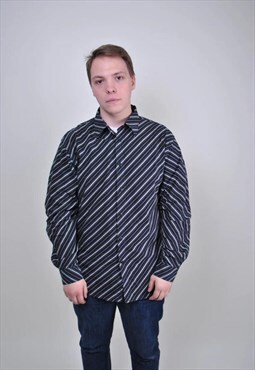 90s black striped evening shirt, Size XL
