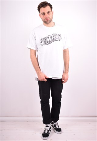 MENS VINTAGE T-SHIRT TOP LARGE WHITE 90'S