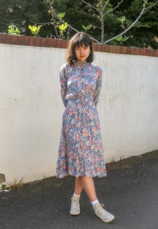 VINTAGE 80S PASTEL FLORAL DRESS