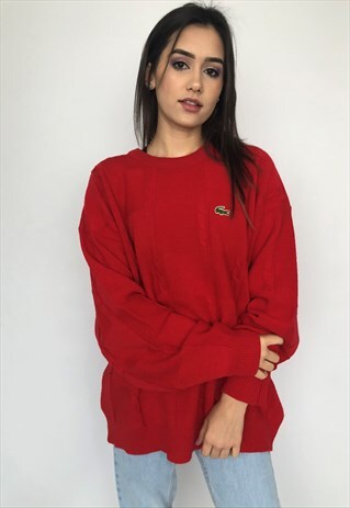 VINTAGE 80S CHEMISE LACOSTE JUMPER SWEATER ROUND NECK CABLE