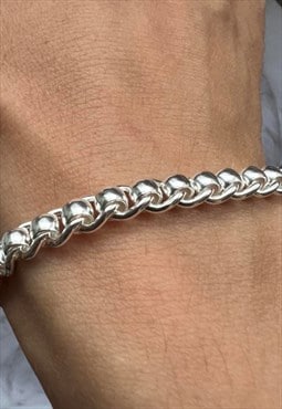 Solid Rollerball Curb Chain Bracelet in sterling silver 7.5"