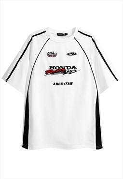 Motorsports t-shirt retro racing tee car print top in white