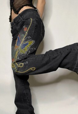 Miillow butterfly-embroidered low-rise jeans