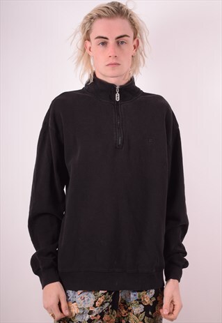 FILA MENS VINTAGE SWEATSHIRT JUMPER LARGE BLACK 90S