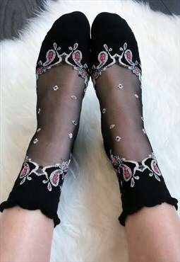 Black Sheer Frill Ankle Socks