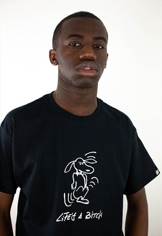 MALADE NATION BLACK T-SHIRT LIFE'S A BITCH PRINT