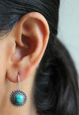 STERLING SILVER AND TURQUOISE STONE EVENING EARRINGS