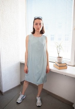 Vintage 80's Blue Linen Midi Dress