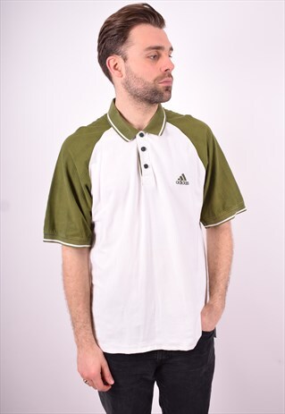 ADIDAS MENS VINTAGE POLO SHIRT LARGE WHITE 90'S
