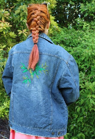 VINTAGE REWORKED 90S DENIM JACKET OVERSIZED BAMBOO BADGE