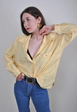 80s yellow minimalist long sleeve heritage shirt, Size L