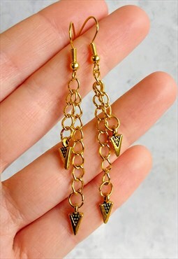 Dainty Double Golden Spear Drop Chain Earrings
