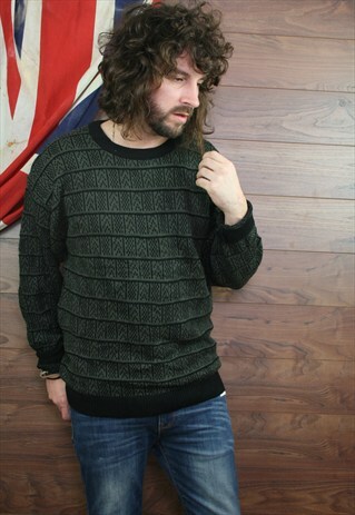VINTAGE ICELANDIC COSBY PATTERNED KNIT JUMPER ,LARGE,
