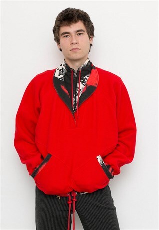 RED FLEECE QUARTER ZIP SKI JACKET