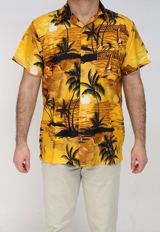 HAWAIIAN PALM TREE PARTY SUMMER FANCY SHIRT-YELLOW