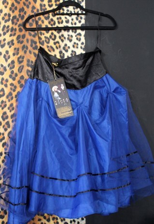 PRETTY DISTURBIA 80S STYLE BLUE NET HOLIDAY SKIRT