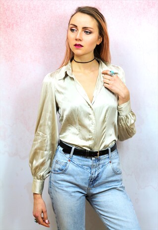 1990S VINTAGE CREAM SATIN SILK BLEND SHIRT