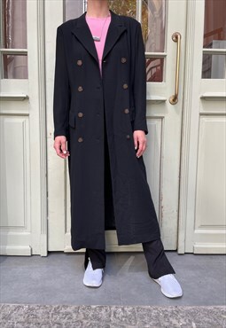 Black 90s  long double-breasted wool coat