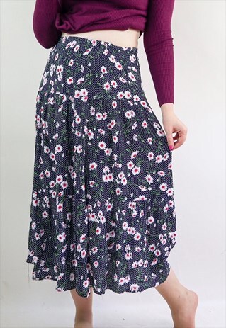 SOFT GRUNGE 90S DAISY PRINT HIGH WAISTED MIDI SKIRT M