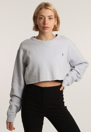 90S RALPH LAUREN EMBROIDERED LOGO CROPPED SWEATSHIRT