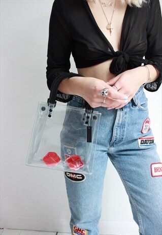 VINTAGE 90S Y2K CLEAR PVC TOP HANDLE HANDBAG