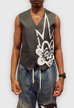 Suit Vest with Abstract Face Print
