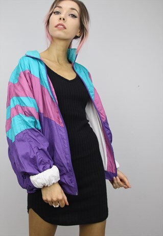 VINTAGE 80S/90S OVERSIZED COLOURFUL SHELL WINDBREAKER JACKET