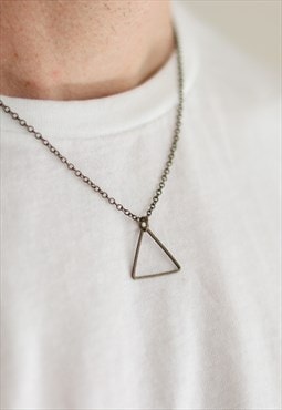Triangle chain necklace for men bronze geometric pendant him