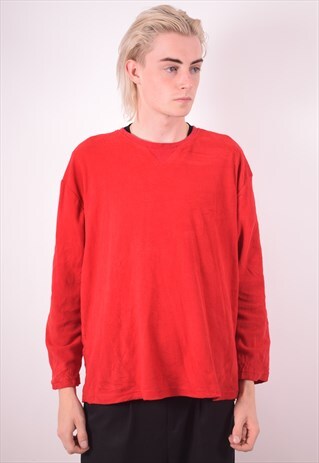 CHAPS MENS VINTAGE FLEECE JUMPER LARGE RED 90S